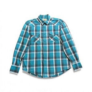 American Rag Plaid Shirt Men’s Medium Blue Pearl Snap Long Sleeve Causal Office